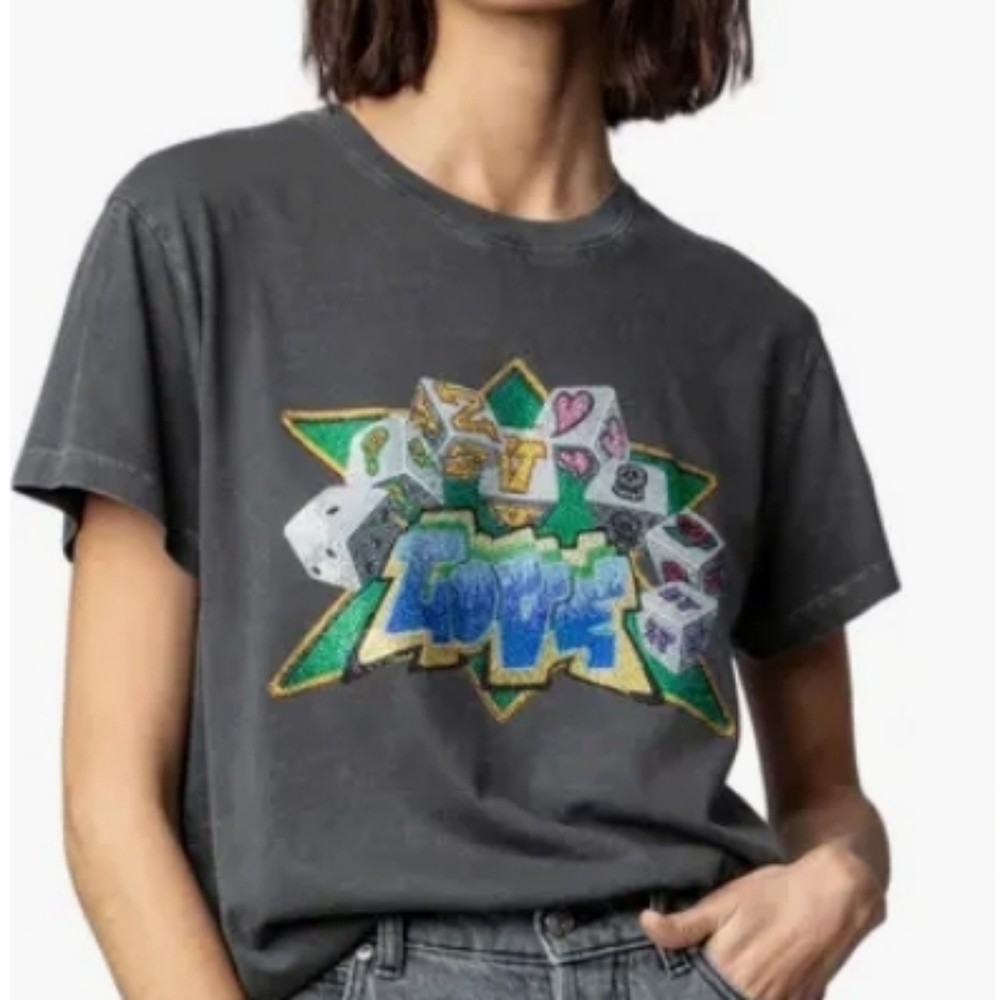 BNWT Zadig & Voltaire Zoe Love Embellished Tee size Small